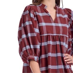 Mud Pie Shipley Burgundy and Light Blue Plaid Dress